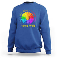 Harris Walz 2024 Sweatshirt Peace Love Equality Diversity Hope Rainbow Flower - Wonder Print Shop