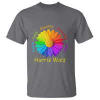 Harris Walz 2024 T Shirt Peace Love Equality Diversity Hope Rainbow Flower - Wonder Print Shop
