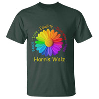 Harris Walz 2024 T Shirt Peace Love Equality Diversity Hope Rainbow Flower - Wonder Print Shop