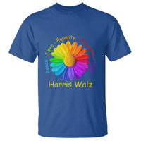 Harris Walz 2024 T Shirt Peace Love Equality Diversity Hope Rainbow Flower - Wonder Print Shop