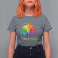 Harris Walz 2024 T Shirt For Women Peace Love Equality Diversity Hope Rainbow Flower - Wonder Print Shop
