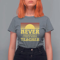 Harris Walz T Shirt For Women Never Underestimate A Public School Teacher Sunshine Coconut Tree - Wonder Print Shop