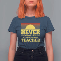 Harris Walz T Shirt For Women Never Underestimate A Public School Teacher Sunshine Coconut Tree - Wonder Print Shop