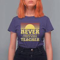 Harris Walz T Shirt For Women Never Underestimate A Public School Teacher Sunshine Coconut Tree - Wonder Print Shop