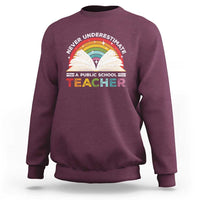 Tim Walz Sweatshirt Never Underestimate A Public School Teacher Rainbow Book - Wonder Print Shop