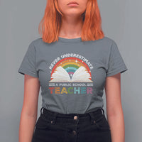 Tim Walz T Shirt For Women Never Underestimate A Public School Teacher Rainbow Book - Wonder Print Shop