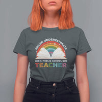 Tim Walz T Shirt For Women Never Underestimate A Public School Teacher Rainbow Book - Wonder Print Shop