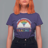 Tim Walz T Shirt For Women Never Underestimate A Public School Teacher Rainbow Book - Wonder Print Shop