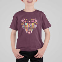 Harris Walz Supporter T Shirt For Kid Never Underestimate A Public School Teacher Flower Heart - Wonder Print Shop