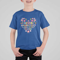 Harris Walz Supporter T Shirt For Kid Never Underestimate A Public School Teacher Flower Heart - Wonder Print Shop