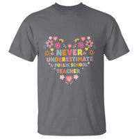 Harris Walz Supporter T Shirt Never Underestimate A Public School Teacher Flower Heart - Wonder Print Shop