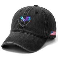 Suicide Prevention Awareness Washed Cotton Baseball Cap He Will Always On My Mind Forever In My Heart Dragonfly Flower