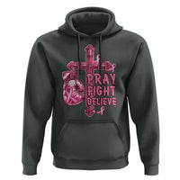Breast Cancer Awareness Hoodie Pray Fight Believe Boxing Glove Cross Pink Ribbon - Wonder Print Shop