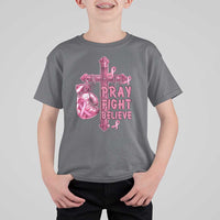 Breast Cancer Awareness T Shirt For Kid Pray Fight Believe Boxing Glove Cross Pink Ribbon - Wonder Print Shop