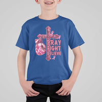 Breast Cancer Awareness T Shirt For Kid Pray Fight Believe Boxing Glove Cross Pink Ribbon - Wonder Print Shop