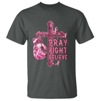 Breast Cancer Awareness T Shirt Pray Fight Believe Boxing Glove Cross Pink Ribbon - Wonder Print Shop