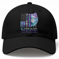 Suicide Prevention Awareness Baseball Cap Fight It Doesn't Get Easier You Get Stronger Wolf American Flag