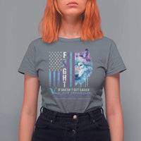 Suicide Prevention Awareness T Shirt For Women Fight It Doesn't Get Easier You Get Stronger Wolf American Flag - Wonder Print Shop