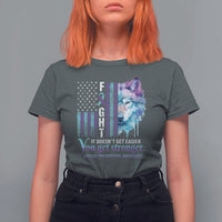 Suicide Prevention Awareness T Shirt For Women Fight It Doesn't Get Easier You Get Stronger Wolf American Flag - Wonder Print Shop