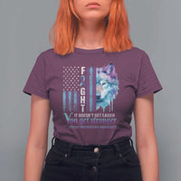 Suicide Prevention Awareness T Shirt For Women Fight It Doesn't Get Easier You Get Stronger Wolf American Flag - Wonder Print Shop
