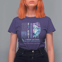 Suicide Prevention Awareness T Shirt For Women Fight It Doesn't Get Easier You Get Stronger Wolf American Flag - Wonder Print Shop