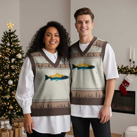 Trout Fly Fishing Outdoor Forest Mountain Nature Wildlife Fisherman V-Neck Knit Sweater Vest - Wonder Print Shop
