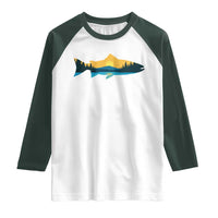 Trout Fly Fishing Outdoor Forest Mountain Nature Wildlife Fisherman Raglan Shirt - Wonder Print Shop