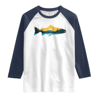 Trout Fly Fishing Outdoor Forest Mountain Nature Wildlife Fisherman Raglan Shirt - Wonder Print Shop