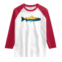 Trout Fly Fishing Outdoor Forest Mountain Nature Wildlife Fisherman Raglan Shirt - Wonder Print Shop