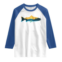 Trout Fly Fishing Outdoor Forest Mountain Nature Wildlife Fisherman Raglan Shirt - Wonder Print Shop