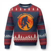 Funny Halloween Bigfoot Ugly Christmas Sweater Sasquatch Full Moon Jack O Lantern - Wonder Print Shop