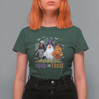 Funny Halloween T Shirt For Women Chick Or Treat Chicken Farm Witches Skeleton - Wonder Print Shop