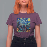 Halloween T Shirt For Women Scary Murderers Starry Night Pumpkin Vincent Van Gogh - Wonder Print Shop