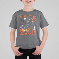 Funny HalloThankMas T Shirt For Kid Tis The Season Halloween Thanksgiving Christmas Skeleton - Wonder Print Shop
