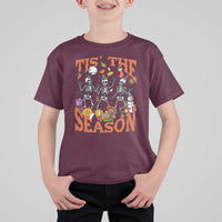 Funny HalloThankMas T Shirt For Kid Tis The Season Halloween Thanksgiving Christmas Skeleton - Wonder Print Shop