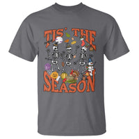 Funny HalloThankMas T Shirt Tis The Season Halloween Thanksgiving Christmas Skeleton - Wonder Print Shop