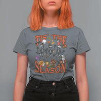 Funny HalloThankMas T Shirt For Women Tis The Season Halloween Thanksgiving Christmas Skeleton - Wonder Print Shop