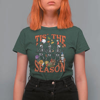 Funny HalloThankMas T Shirt For Women Tis The Season Halloween Thanksgiving Christmas Skeleton - Wonder Print Shop