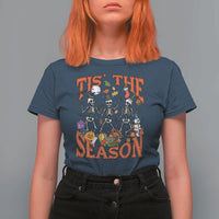 Funny HalloThankMas T Shirt For Women Tis The Season Halloween Thanksgiving Christmas Skeleton - Wonder Print Shop