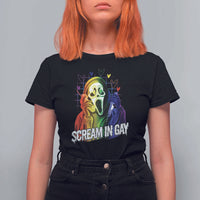 Halloween LGBT T Shirt For Women Scream In Gay Ghost Murderer Rainbow - Wonder Print Shop