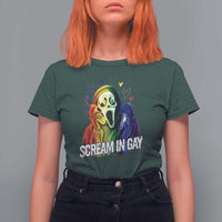 Halloween LGBT T Shirt For Women Scream In Gay Ghost Murderer Rainbow - Wonder Print Shop