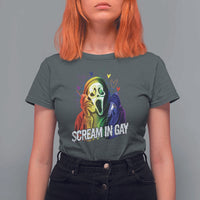 Halloween LGBT T Shirt For Women Scream In Gay Ghost Murderer Rainbow - Wonder Print Shop