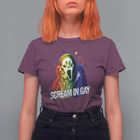 Halloween LGBT T Shirt For Women Scream In Gay Ghost Murderer Rainbow - Wonder Print Shop