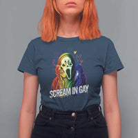 Halloween LGBT T Shirt For Women Scream In Gay Ghost Murderer Rainbow - Wonder Print Shop