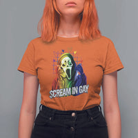 Halloween LGBT T Shirt For Women Scream In Gay Ghost Murderer Rainbow - Wonder Print Shop