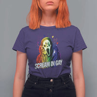 Halloween LGBT T Shirt For Women Scream In Gay Ghost Murderer Rainbow - Wonder Print Shop
