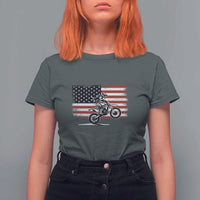 Dirt Bike Woman Rider T Shirt For Women American Flag Motocross Biker - Wonder Print Shop
