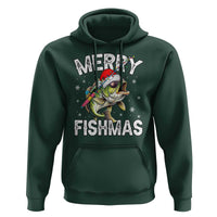 Funny Christmas Fishing Hoodie Merry Fishmas Bass Fish Rod