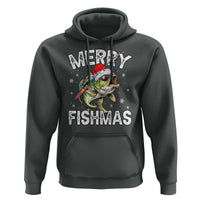 Funny Christmas Fishing Hoodie Merry Fishmas Bass Fish Rod