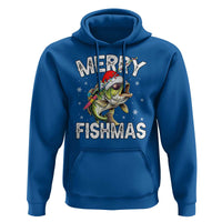 Funny Christmas Fishing Hoodie Merry Fishmas Bass Fish Rod